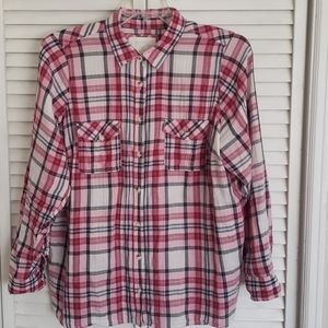 Pink/Black/White plaid 'Flannel' style top, 1X